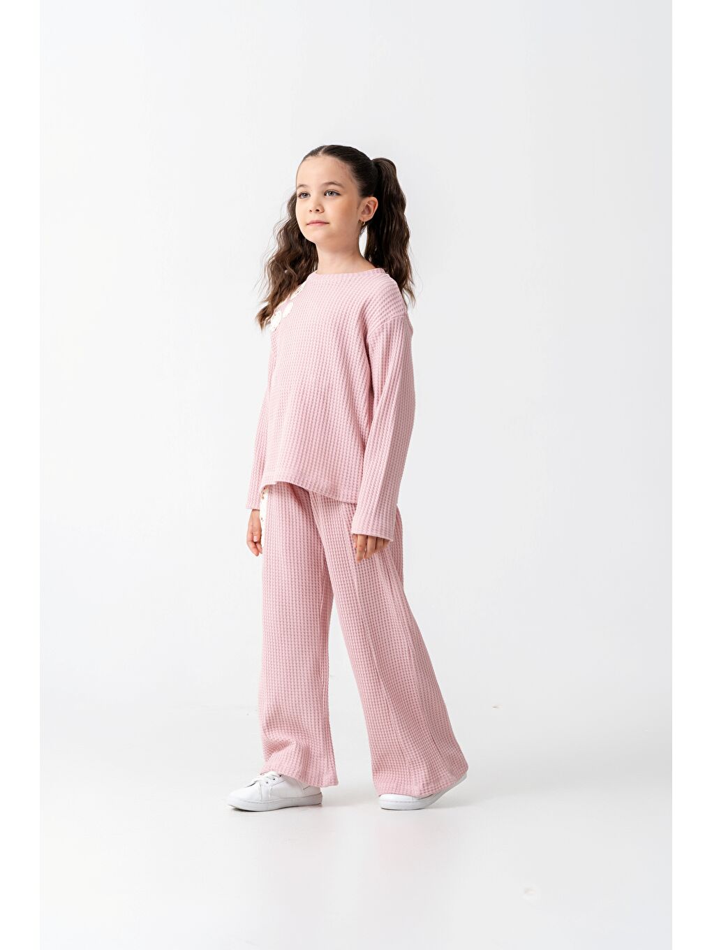 Pembe Kız Çocuk Dantelli İspanyol Paça Eşofman Takımı 7-10 Yaş-1
