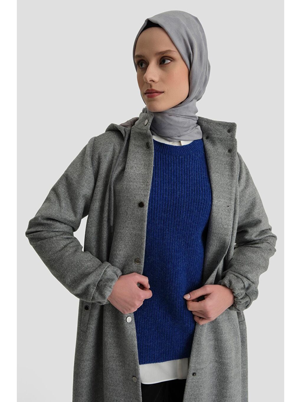 Kapüşonlu Manto 24Kh8111 Gri-1