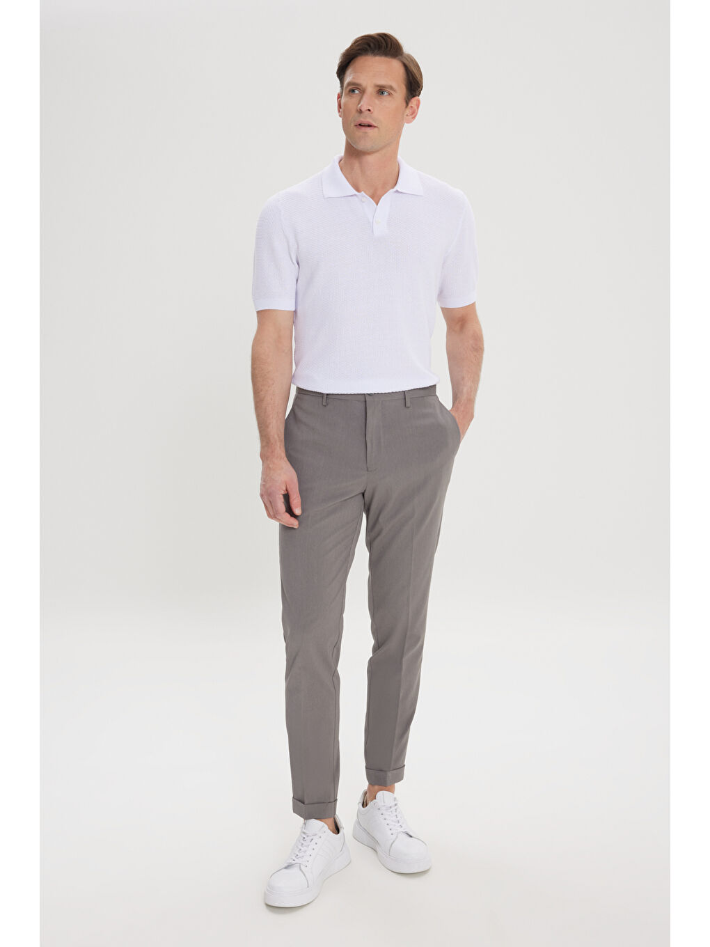 Erkek Antrasit Slim Fit Dar Kesim Beli Lastikli Yan Cep Rahat Pantolon