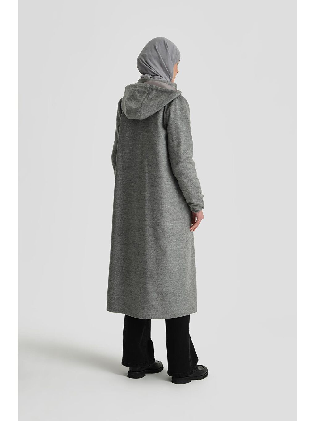 Kapüşonlu Manto 24Kh8111 Gri-3