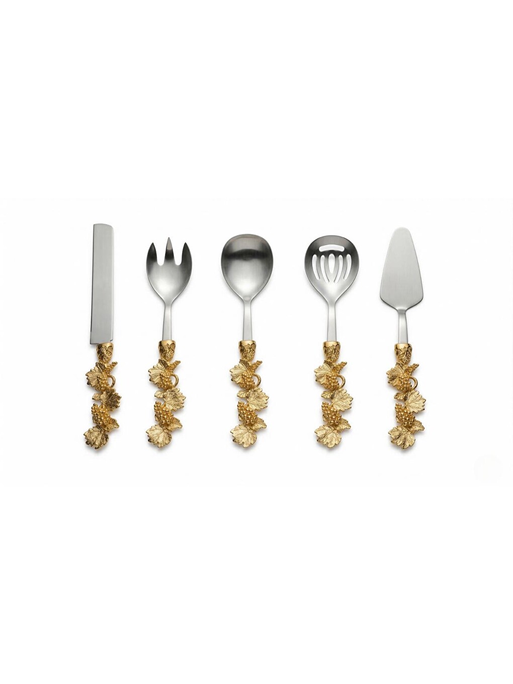 Gri Retro Altın/Gold 5 Parça Paslanmaz Çelik Servis Takımı-1