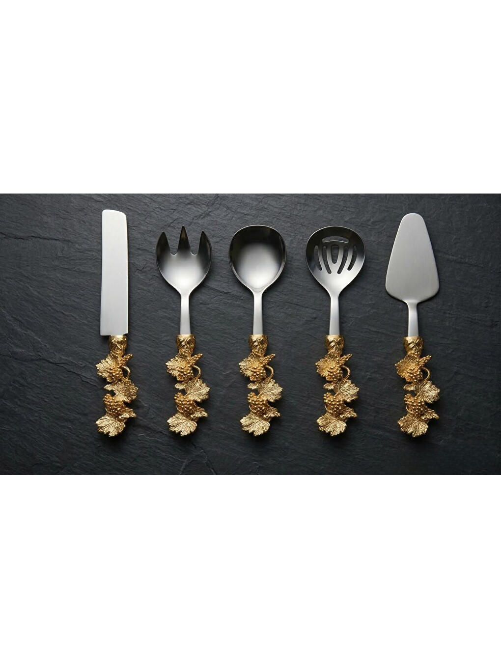 Gri Retro Altın/Gold 5 Parça Paslanmaz Çelik Servis Takımı-2