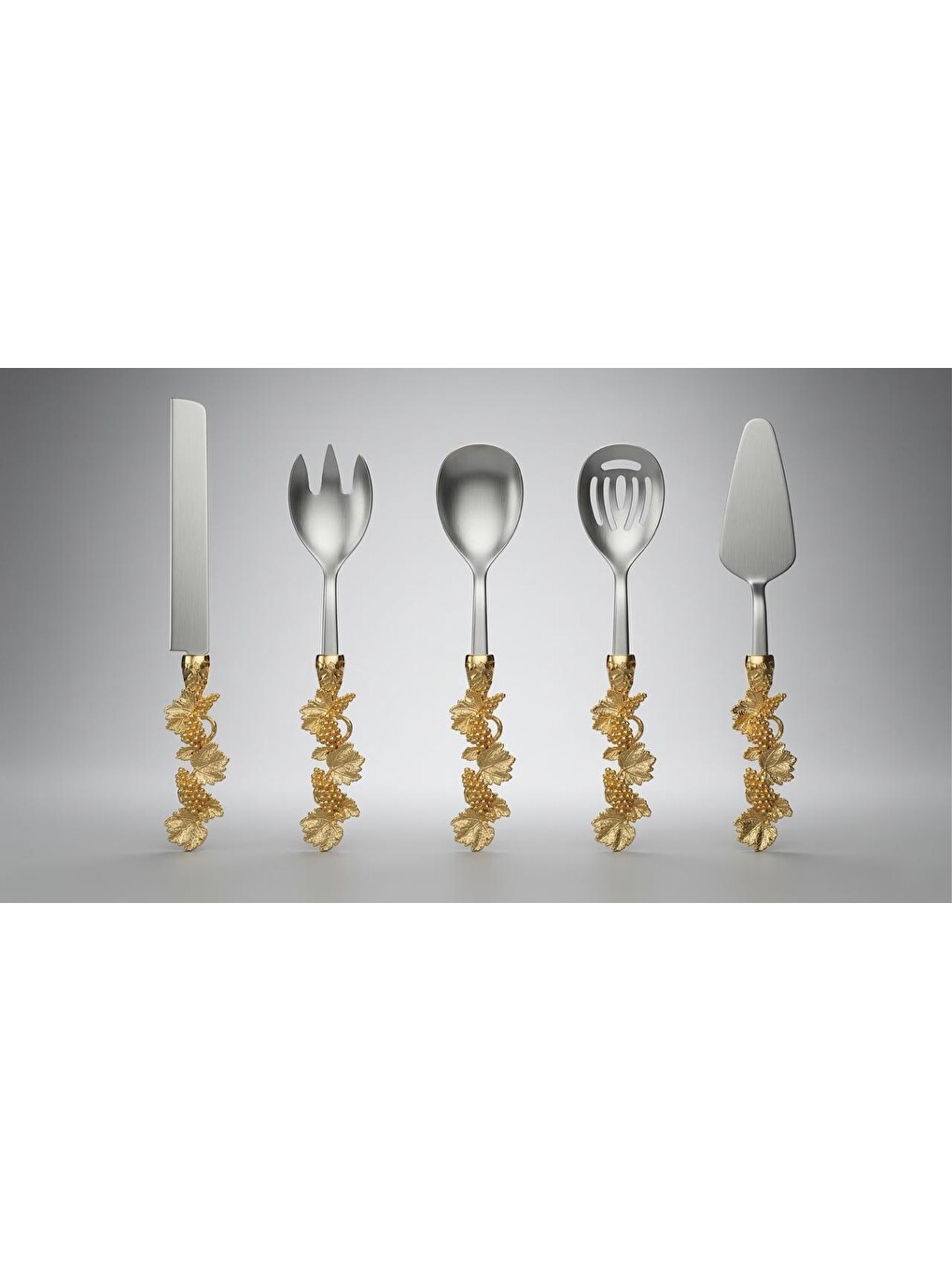 Gri Retro Altın/Gold 5 Parça Paslanmaz Çelik Servis Takımı-4