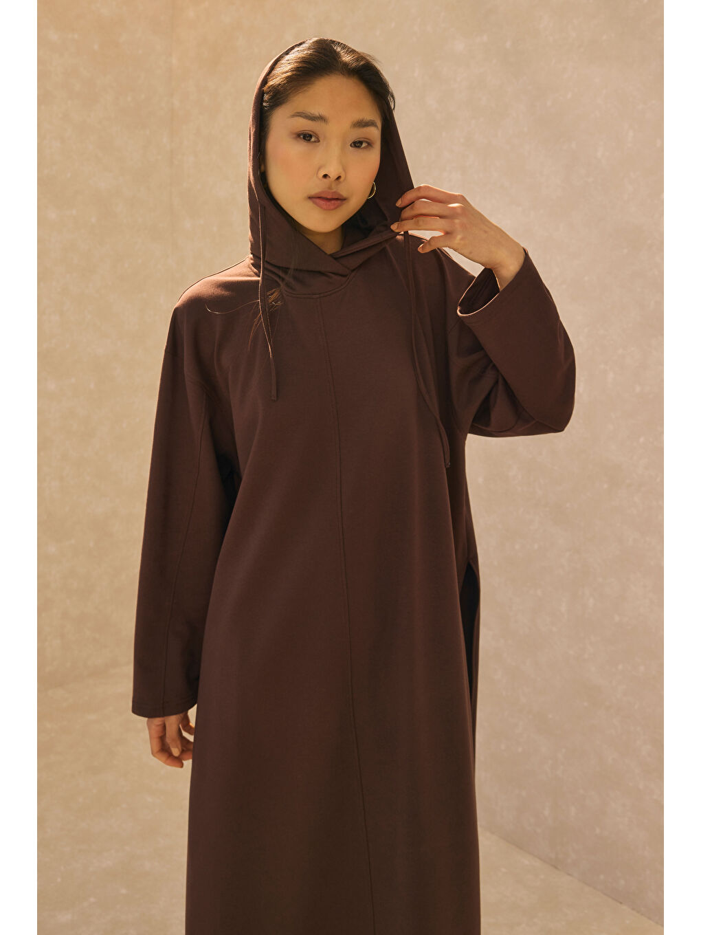 Kahverengi Kapüşonlu Uzun Sweat Bitter-1