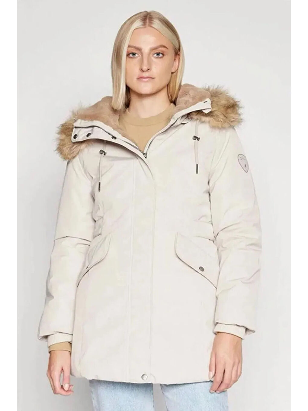 Only Bej Onlnewpriska İçi Pelüş Astarlı Kapüşonlu Kadın Parka 15300627 - 1