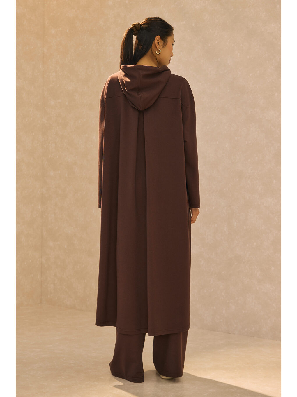 Kahverengi Kapüşonlu Uzun Sweat Bitter-2