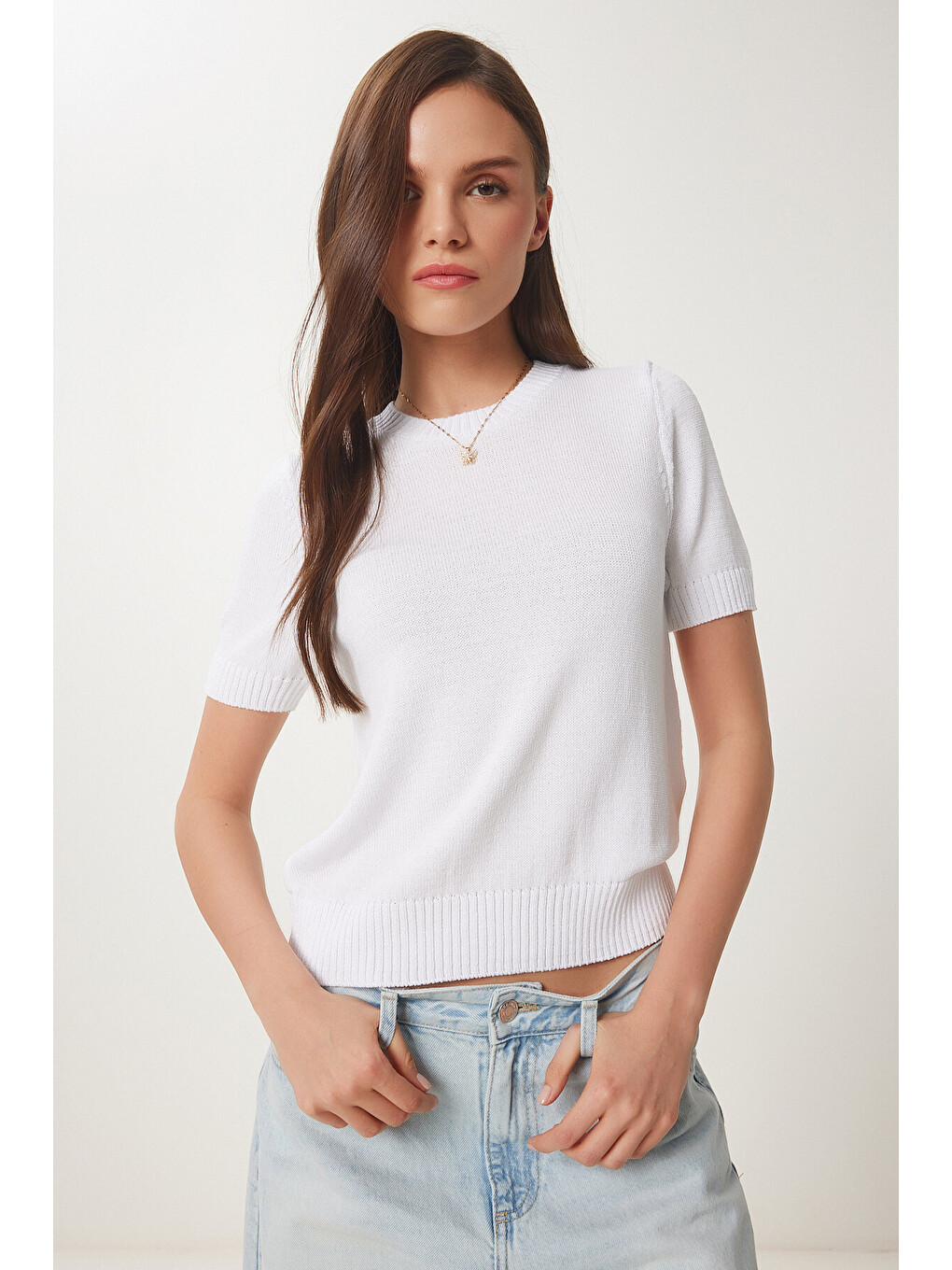 Beyaz Basic Mevsimlik Triko Bluz BEYAZ LUS0119-1