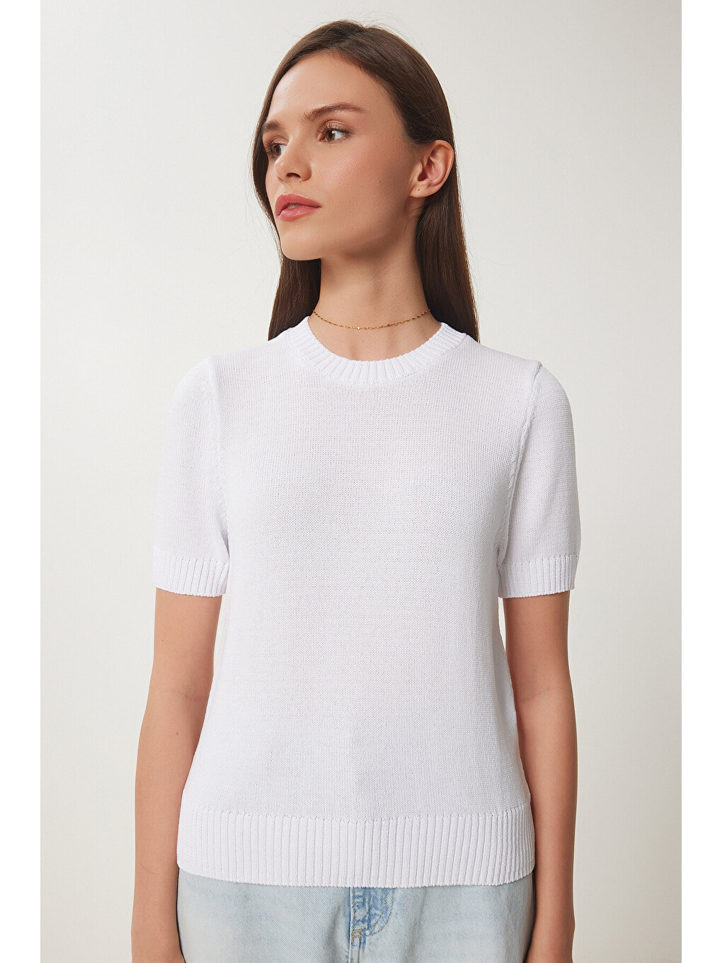 Beyaz Basic Mevsimlik Triko Bluz BEYAZ LUS0119-2