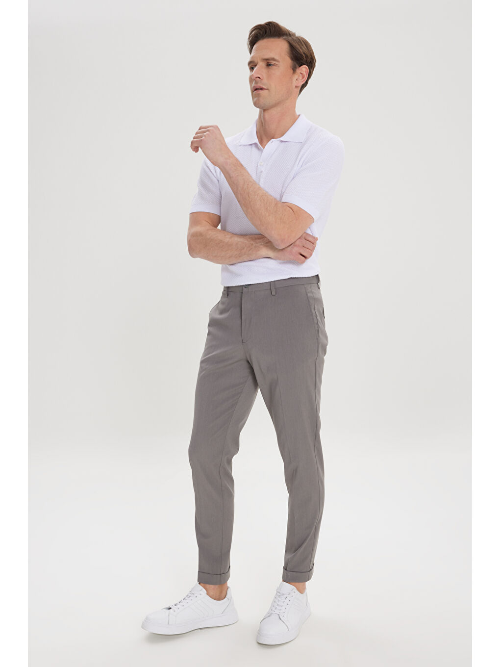 Erkek Antrasit Slim Fit Dar Kesim Beli Lastikli Yan Cep Rahat Pantolon-4