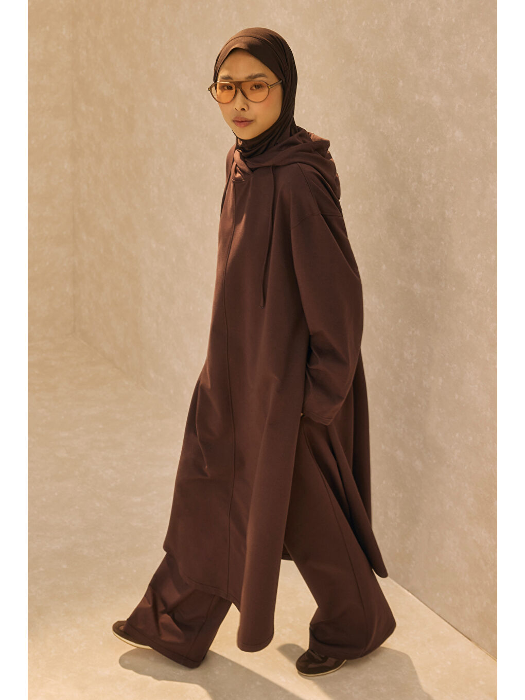 Kahverengi Kapüşonlu Uzun Sweat Bitter-4