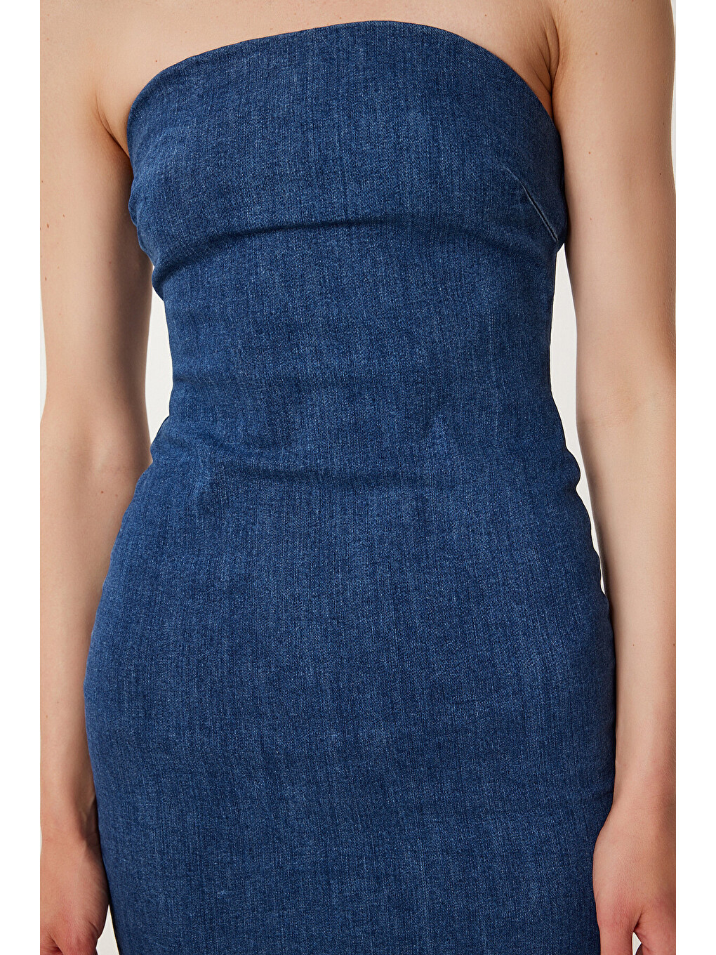 Mavi Straplez Midi Denim Elbise KOYU MAVİ LYZ0002-3