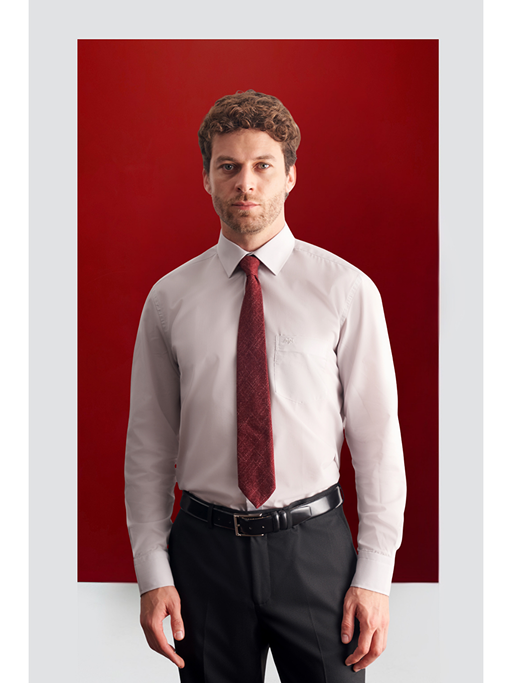 Bej Taş Rengi Sert Yaka Uzun Kol Easy To Iron Comfort Fit Pamuklu Gömlek 1004255300-1