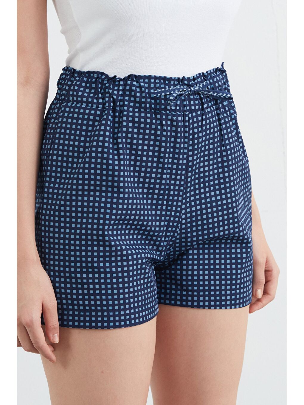 Lacivert Basic Pötikare Desenli Beli Lastikli Şort-4