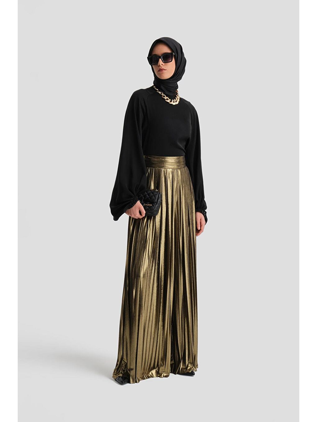 Yeşil Işılıtlı Kumaş Piliseli Pantolon 24K2701 Gold