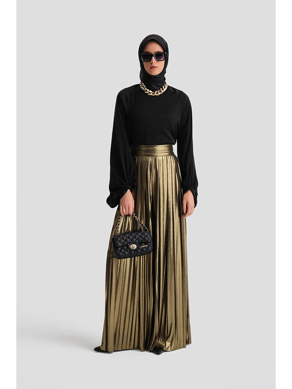 Yeşil Işılıtlı Kumaş Piliseli Pantolon 24K2701 Gold-1