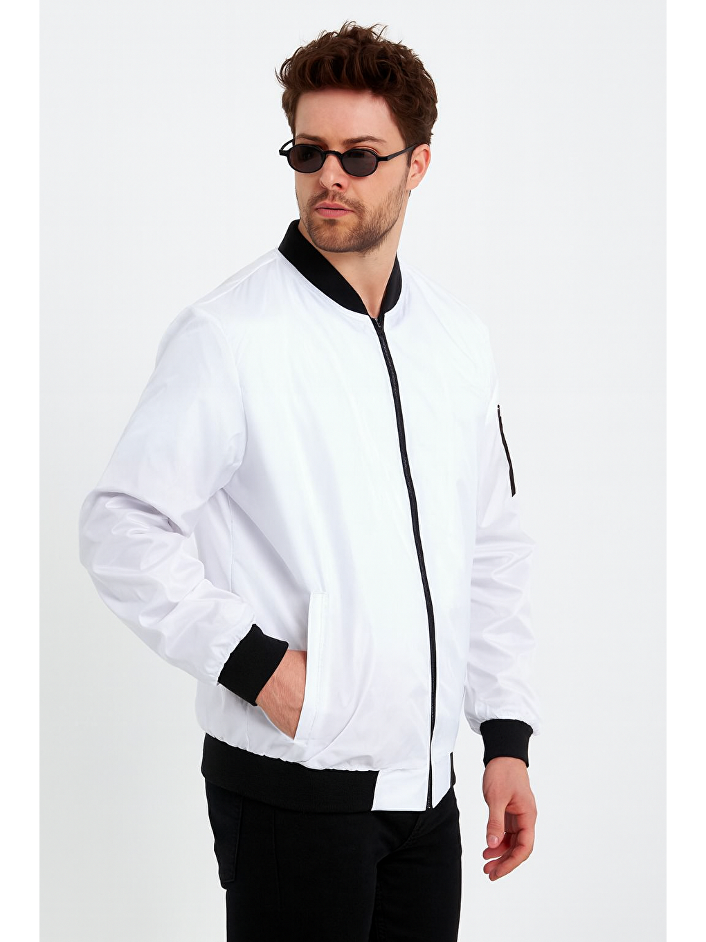 Erkek Fermuarlı Beyaz Kolej Ceket-1