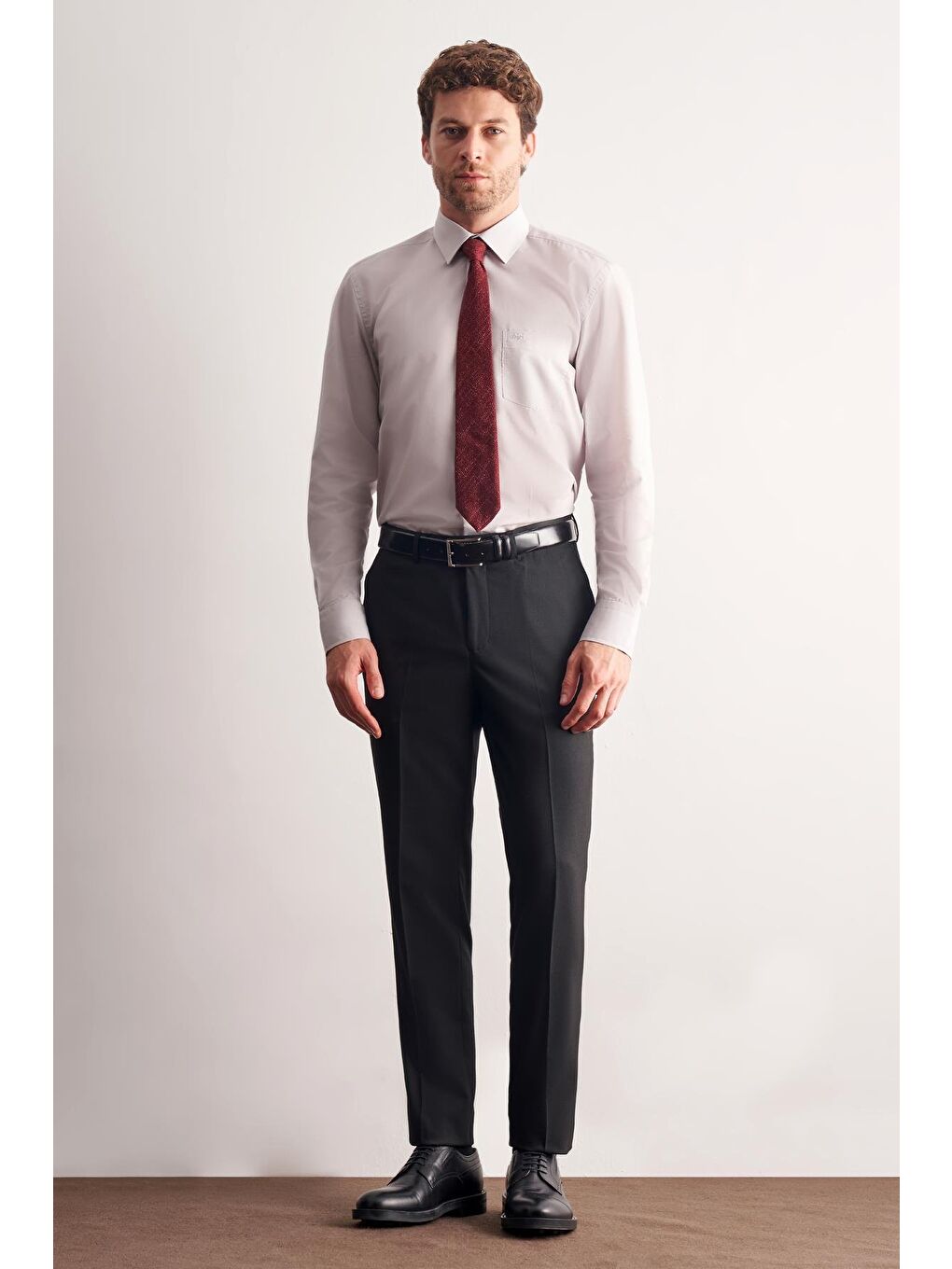 Bej Taş Rengi Sert Yaka Uzun Kol Easy To Iron Comfort Fit Pamuklu Gömlek 1004255300-2