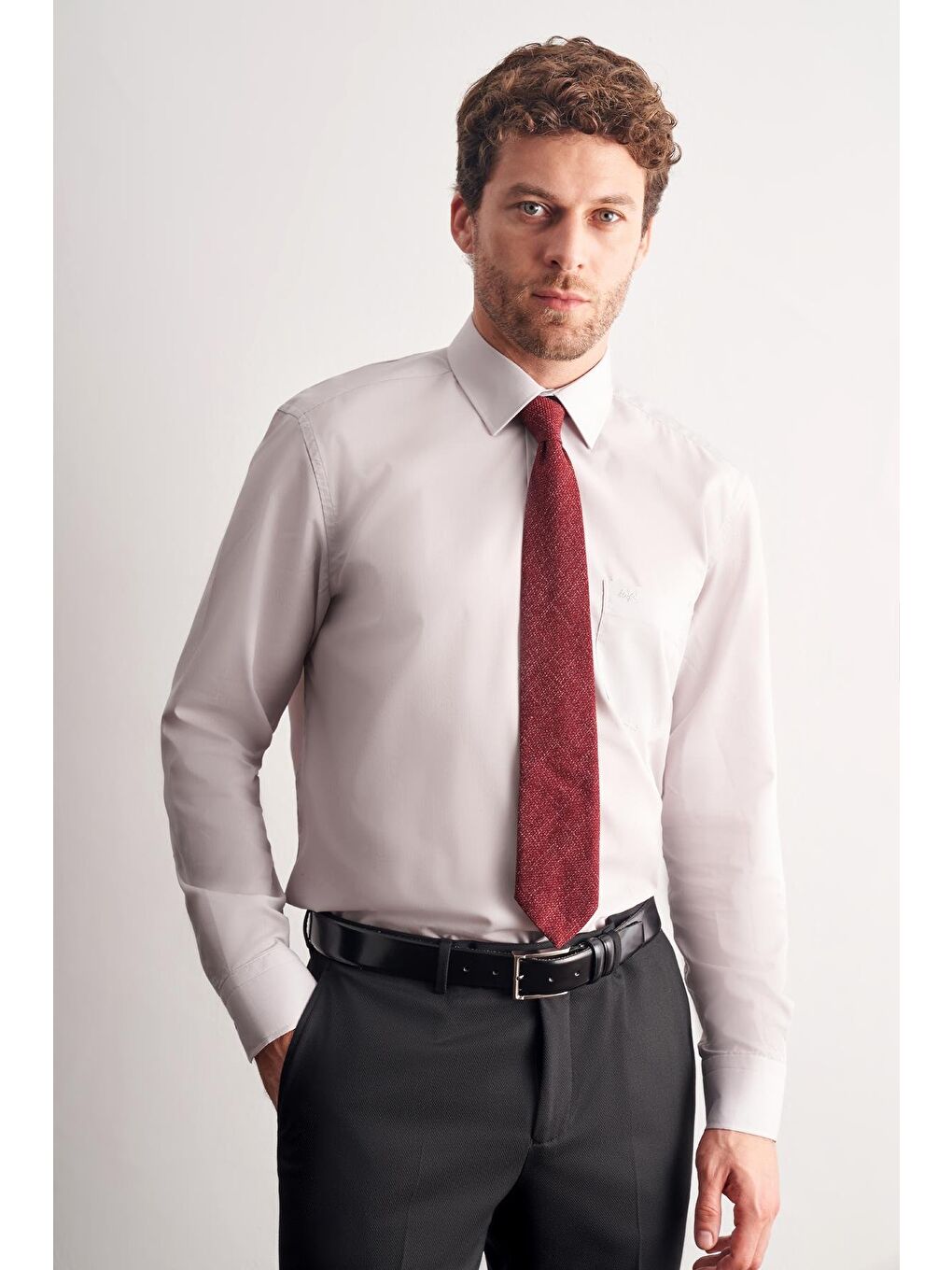 Bej Taş Rengi Sert Yaka Uzun Kol Easy To Iron Comfort Fit Pamuklu Gömlek 1004255300-3