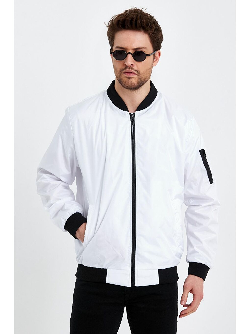 Erkek Fermuarlı Beyaz Kolej Ceket-3