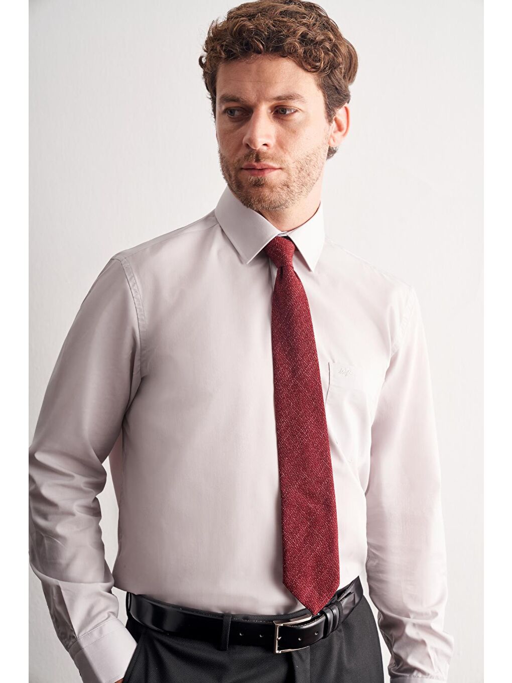 Bej Taş Rengi Sert Yaka Uzun Kol Easy To Iron Comfort Fit Pamuklu Gömlek 1004255300-4