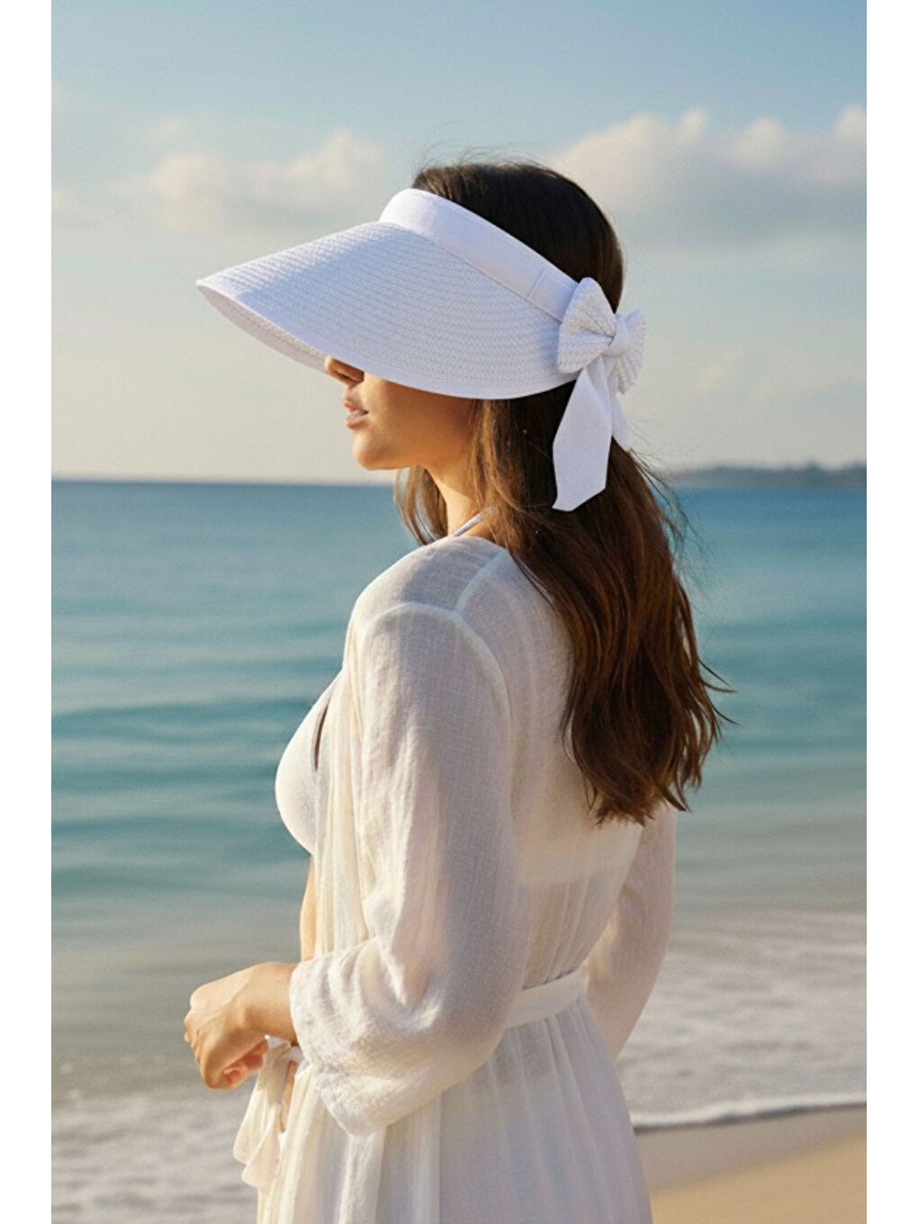 Hasır Vizör Şapka Beyaz 14624