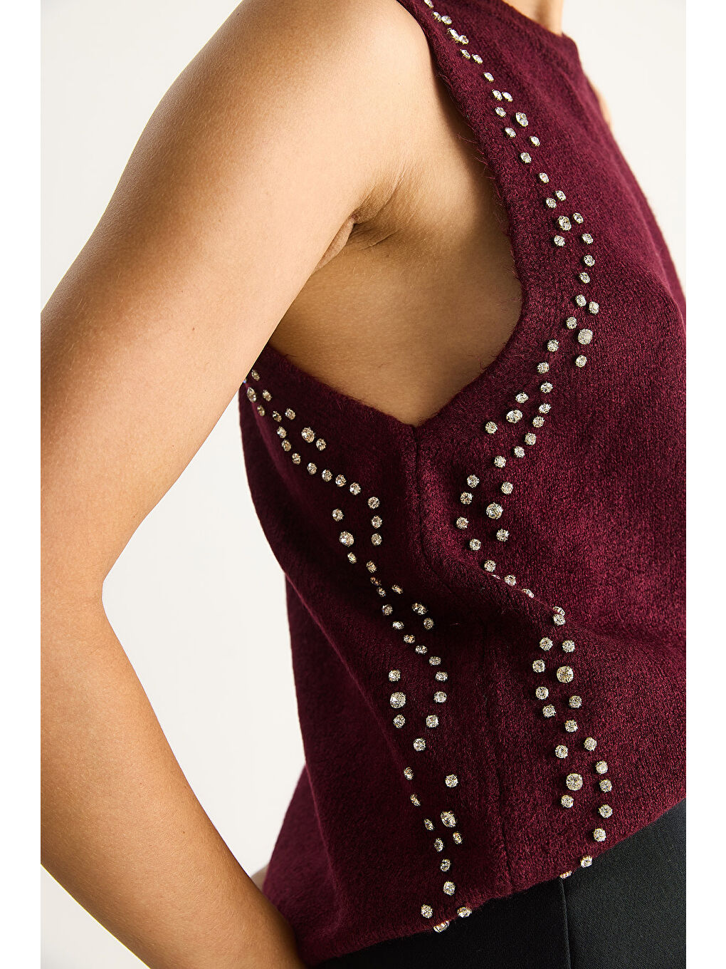 Bordo Kadın Taş İşlemeli Triko Bluz TA-5