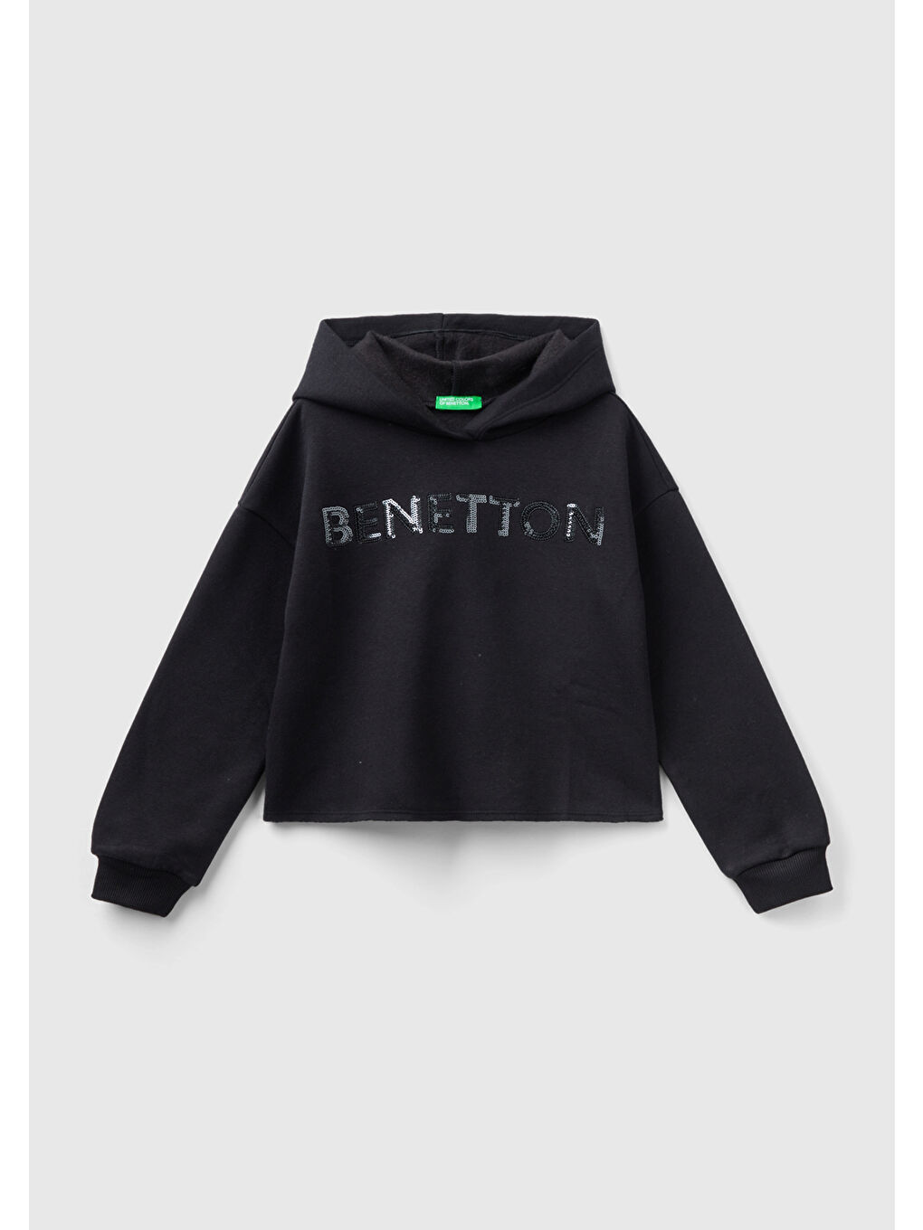 Kız Çocuk Siyah Slogan Baskılı Crop Sweatshirt