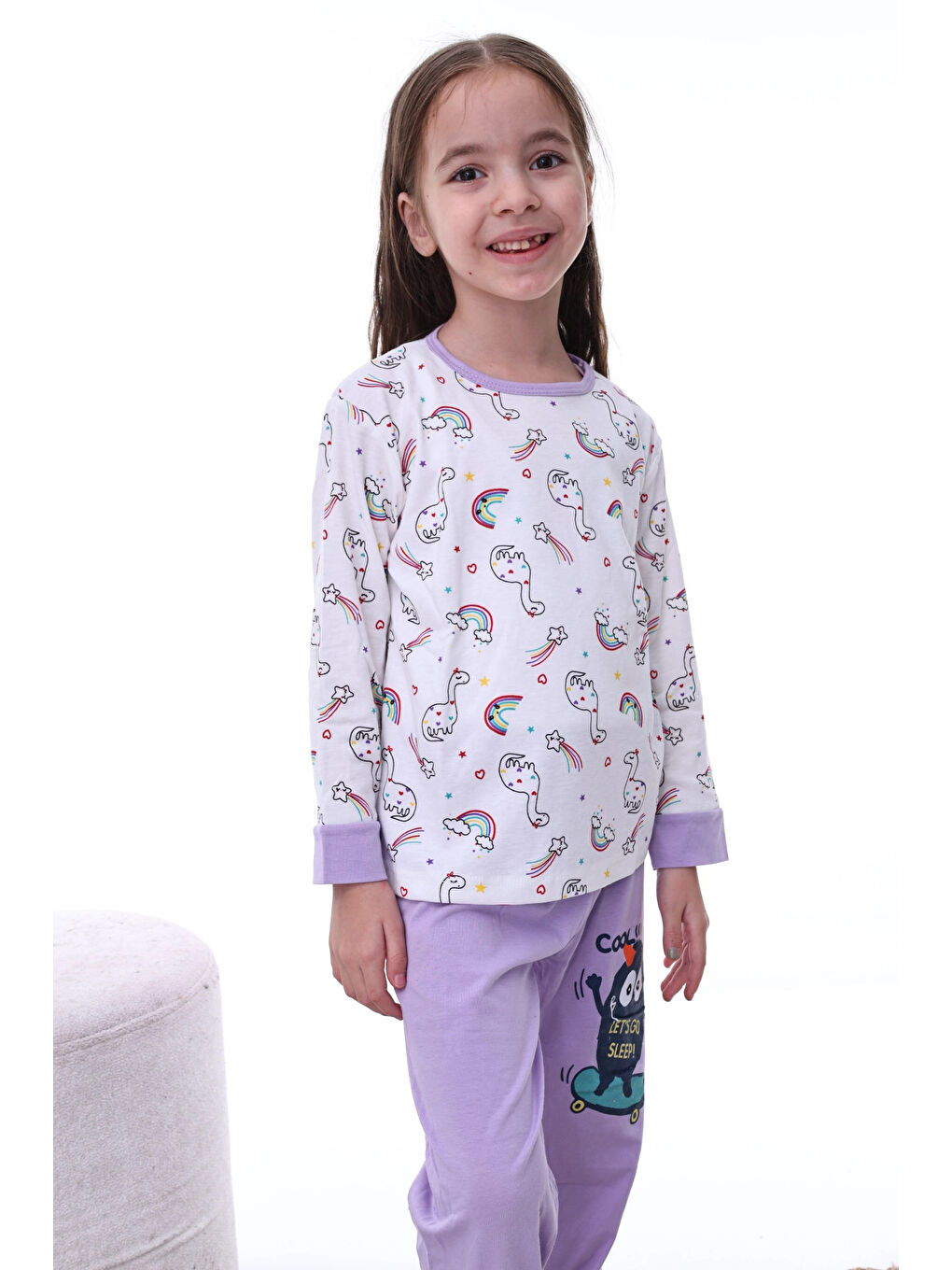 Myhanne Lila Dinazor Desenli Kız Pijama Takımı 2206 - 1