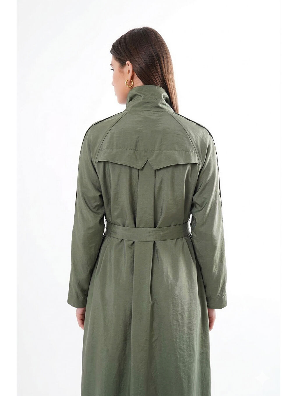 Kolu Çıtçıt Detay Önden Fermuarlı Safari Kap Ceket 820 Yeşil-3