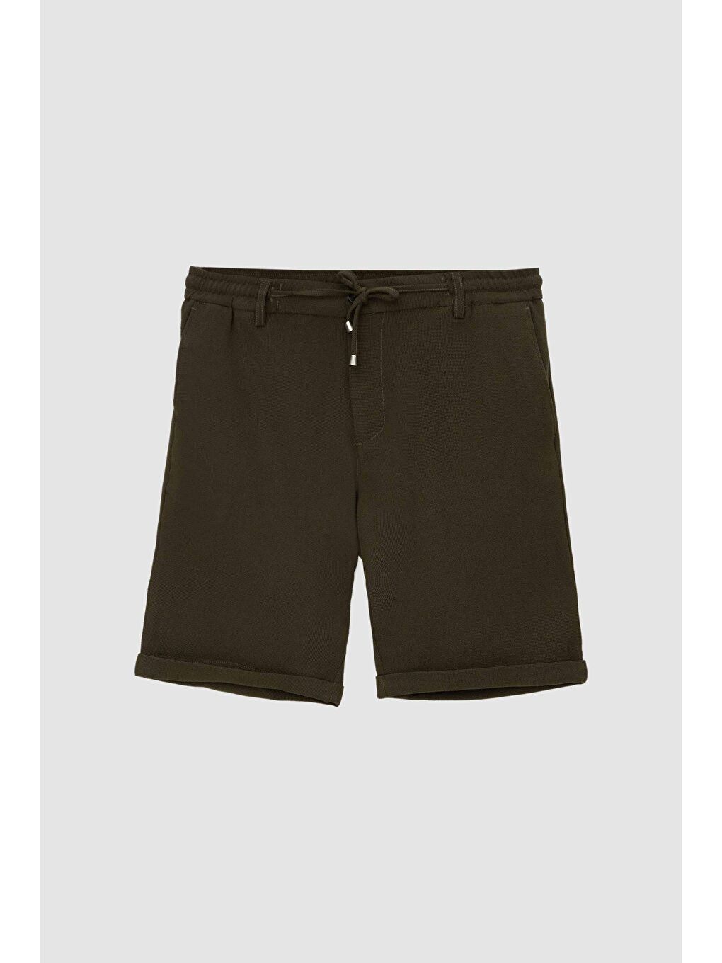 Haki Beli Lastikli Bağcık Detaylı Duble Paça Viskonlu Jogger Şort-4