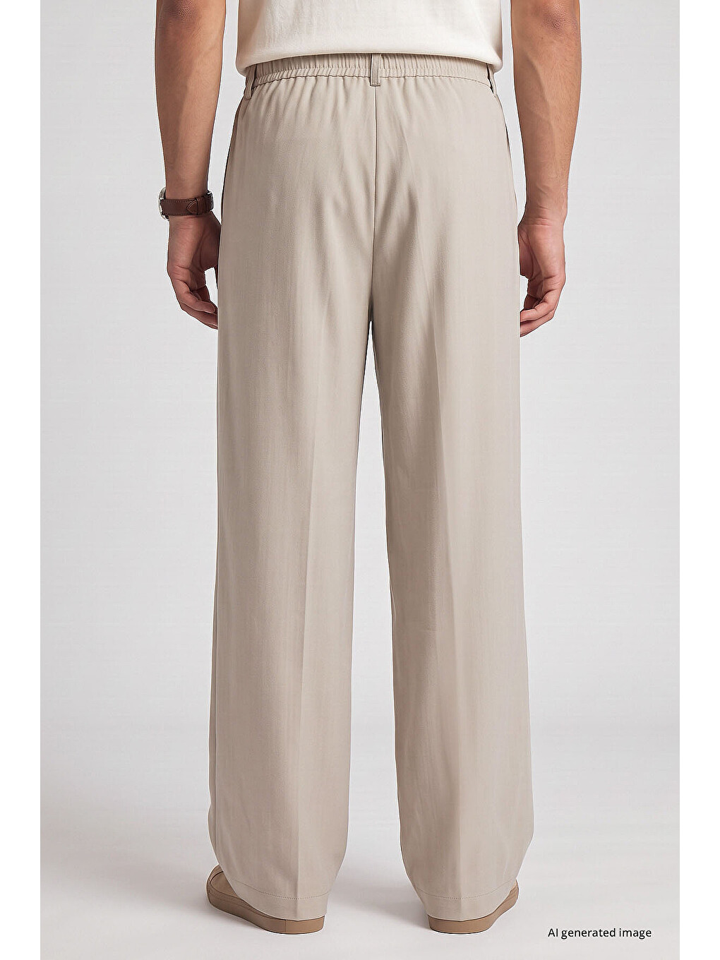 Bej Pileli Dokuma Palazzo Erkek Pantolon - 82201-4