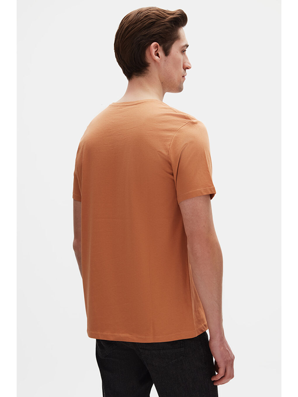 Kahverengi Slim Fit Tarçın Bisiklet Yaka %100 Pamuklu Nefes Alabilen Tişört-2