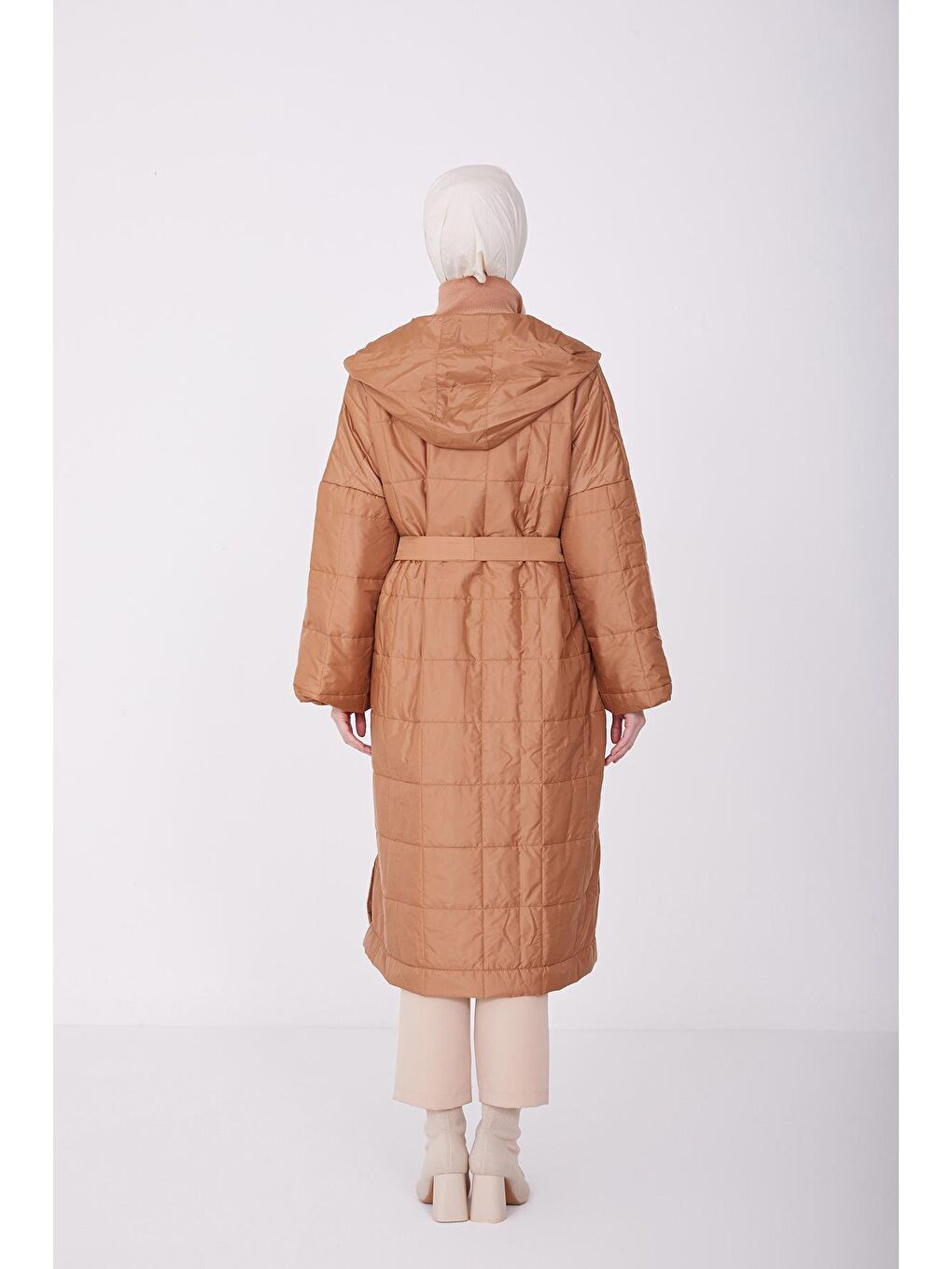 Kahverengi Seyyar Kapüşonlu Kaban 22K7821 Camel-3