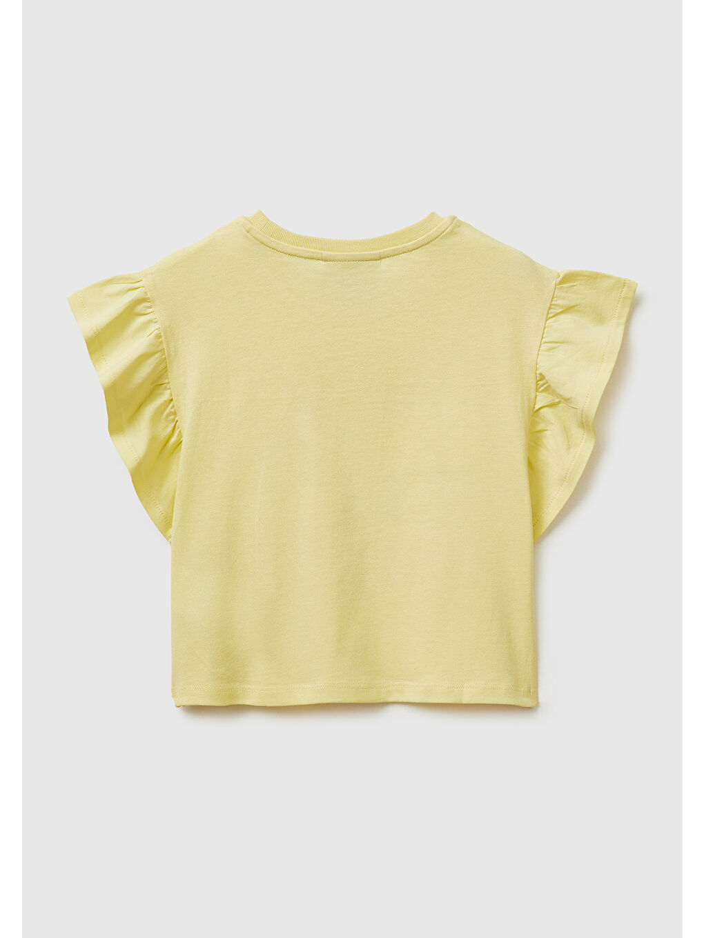 Kız Çocuk Sarı Simli Grafik Baskılı Etek Ucu Logo Etiketli Bisiklet Yaka T-Shirt-1
