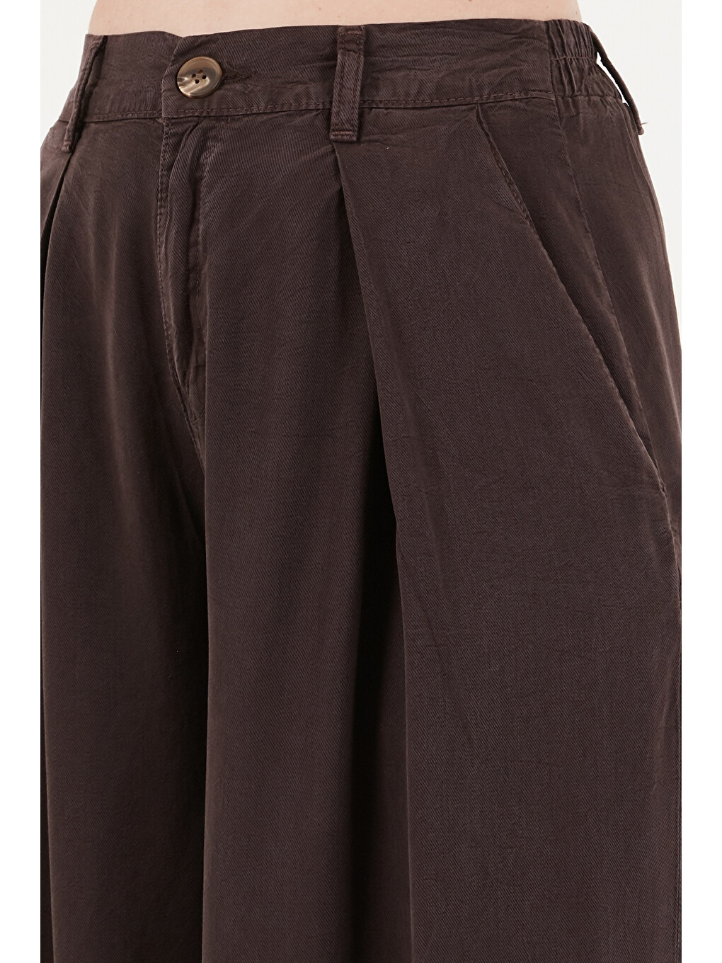 Kahverengi Relaxed Fit Yüksek Bel Geniş Paça Pantolon 668YP5515-6