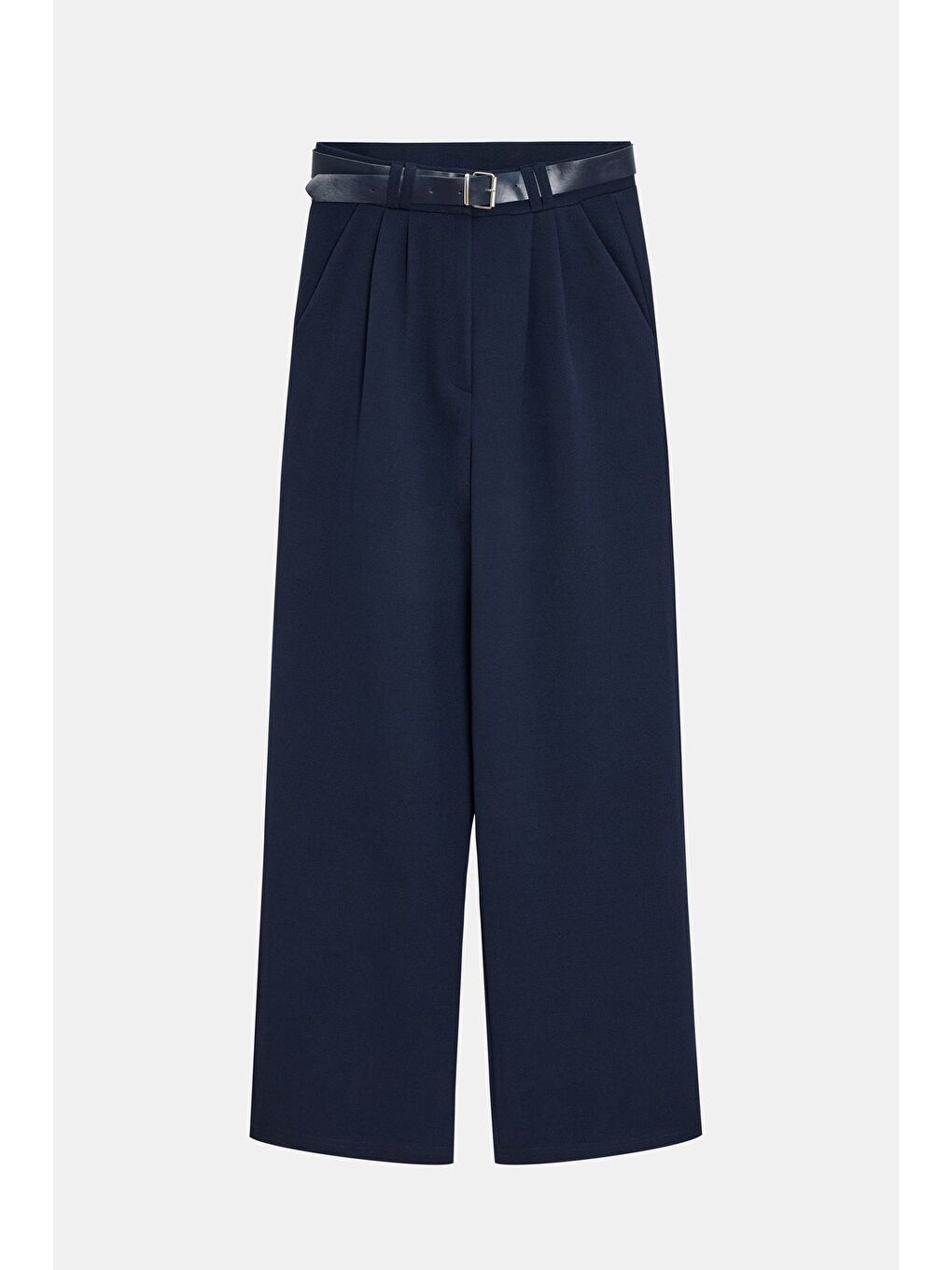 Lacivert Kadın Yüksek Bel Elastanlı Palazzo Pantolon - Kemerli