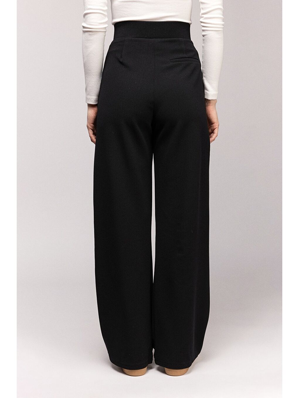 Siyah Kadın Yüksek Bel Elastanlı Palazzo Pantolon - Cırtlı-2