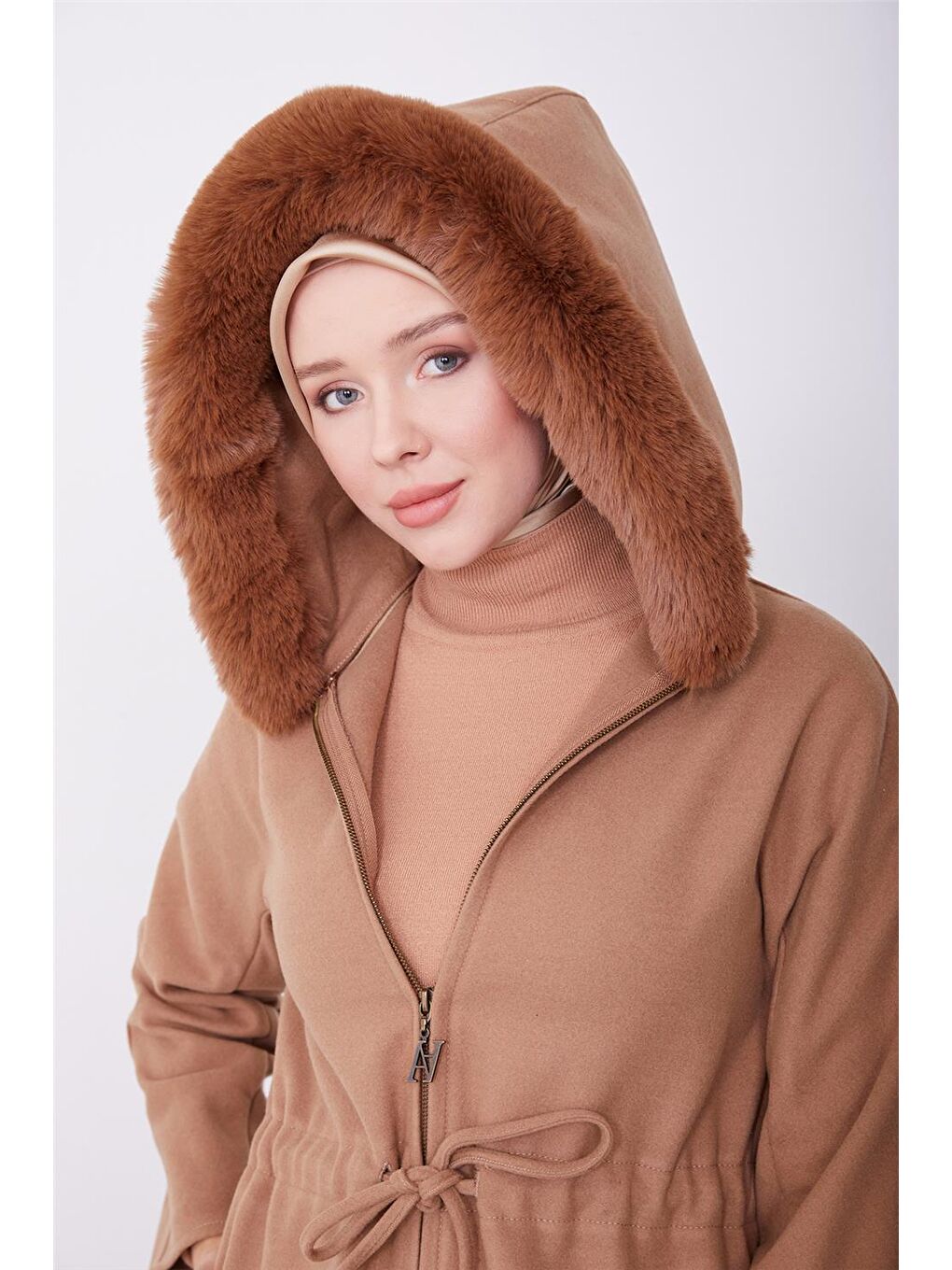 Kahverengi Seyyar Kürklü Kaban 23K7226 Camel-2