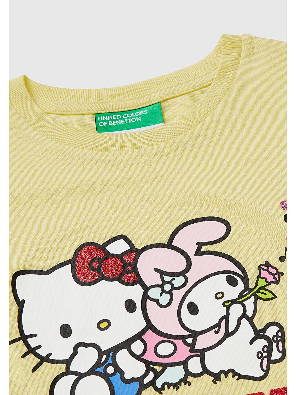 Kız Çocuk Sarı Simli Grafik Baskılı Etek Ucu Logo Etiketli Bisiklet Yaka T-Shirt-2
