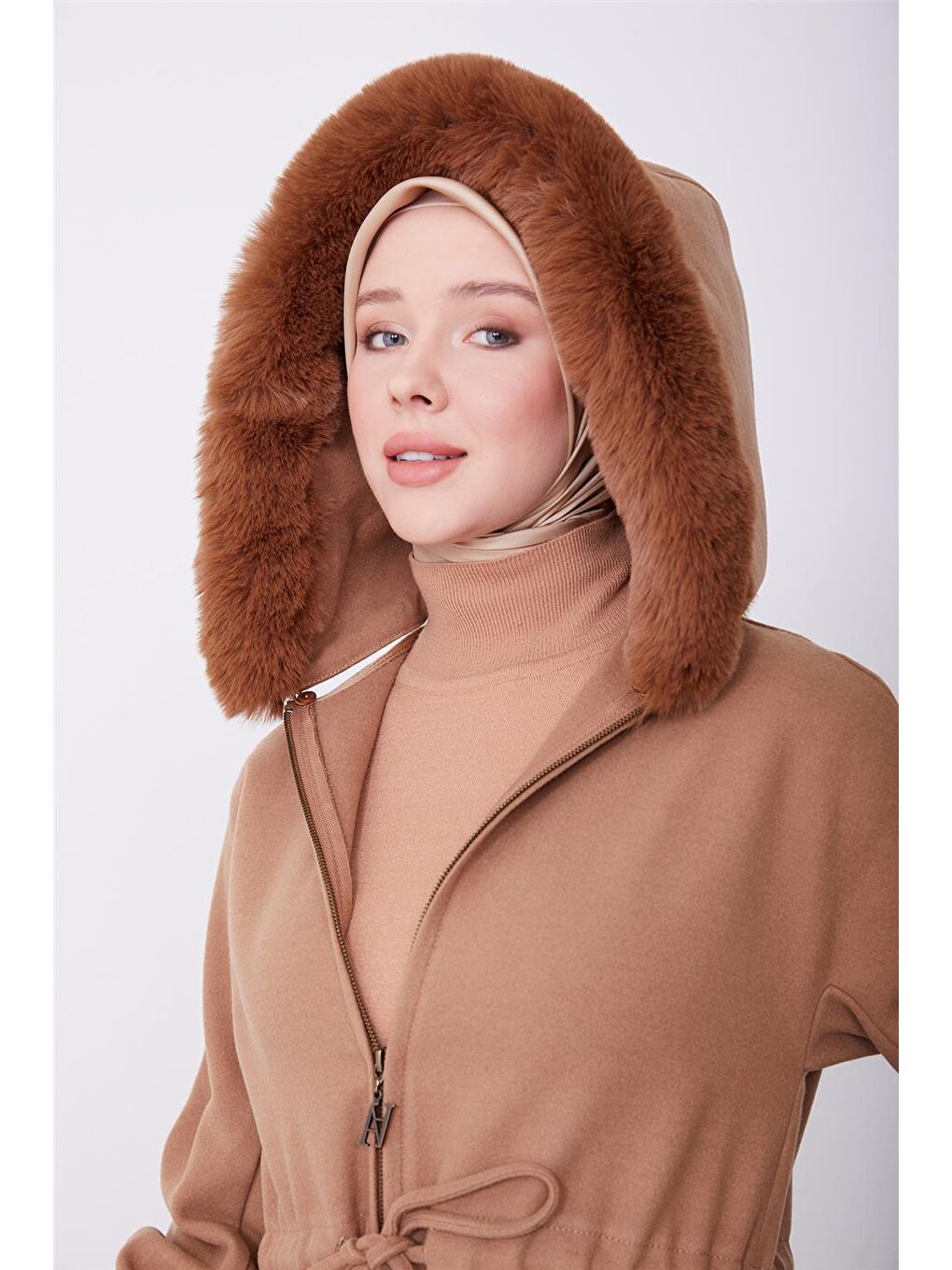 Kahverengi Seyyar Kürklü Kaban 23K7226 Camel-3