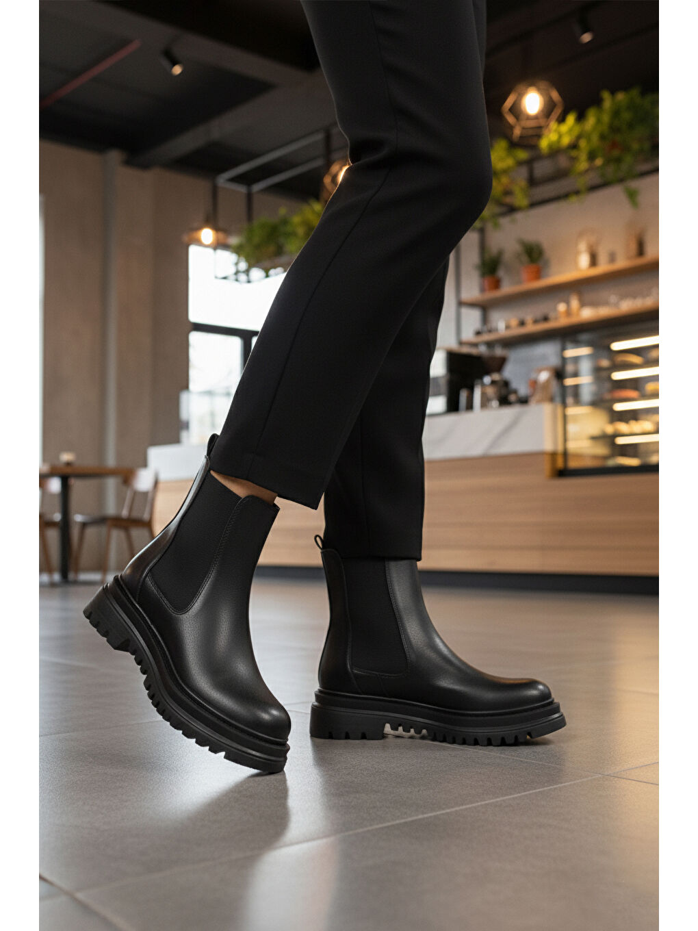 Siyah Cilt Kürklü Kolay Giyilebilir Kaymaz Kadın Chelsea Bot 473093 Z-2