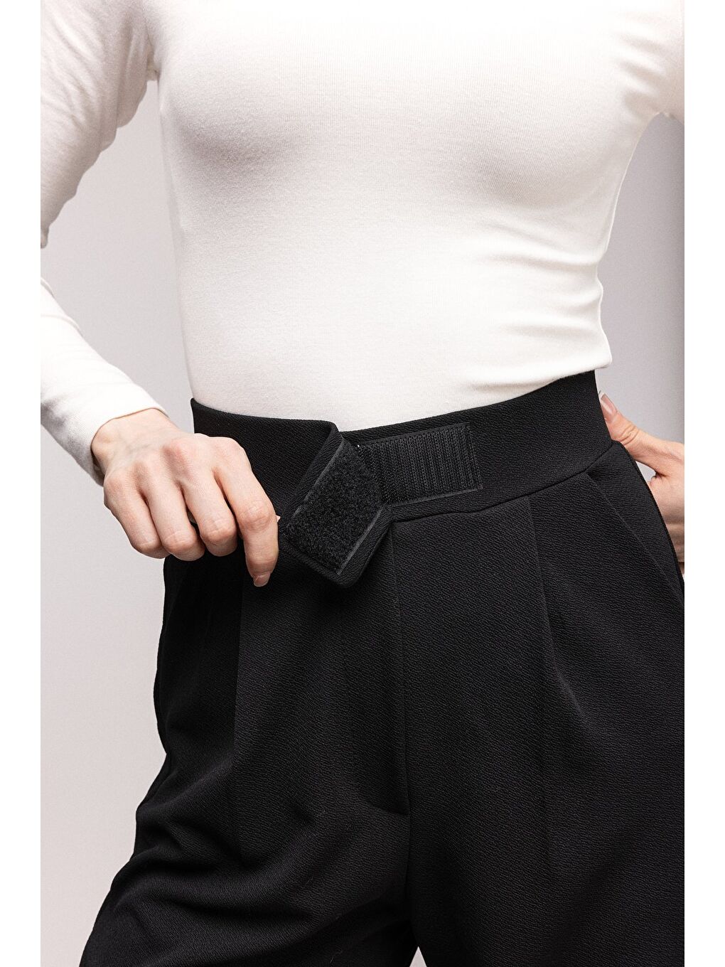 Siyah Kadın Yüksek Bel Elastanlı Palazzo Pantolon - Cırtlı-4