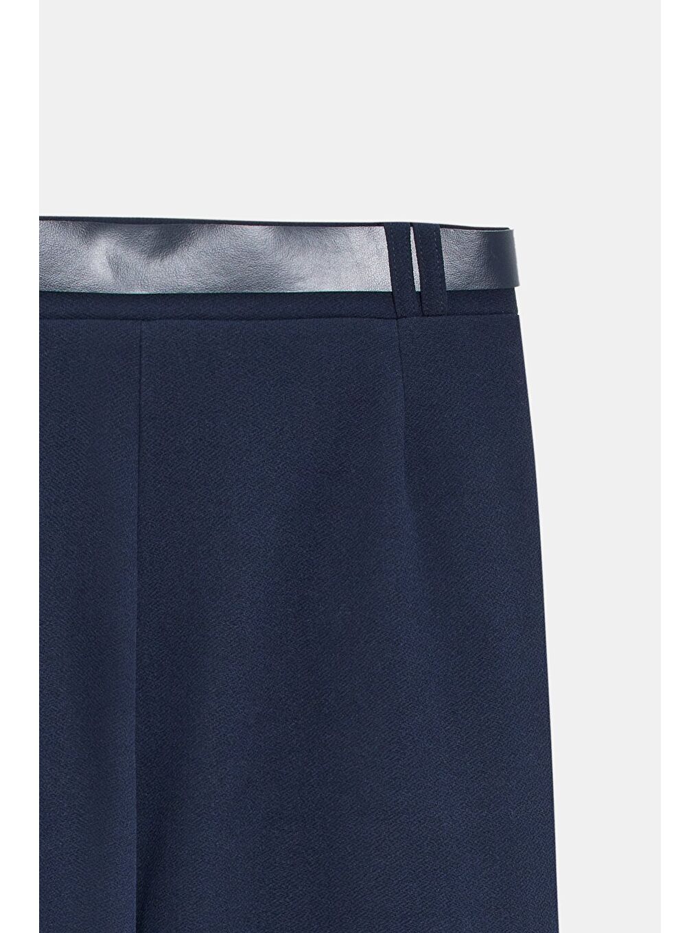 Lacivert Kadın Yüksek Bel Elastanlı Palazzo Pantolon - Kemerli-1