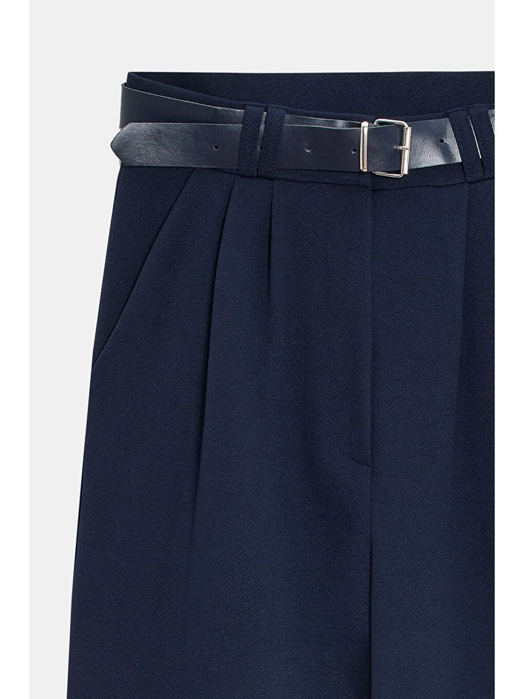 Lacivert Kadın Yüksek Bel Elastanlı Palazzo Pantolon - Kemerli-2