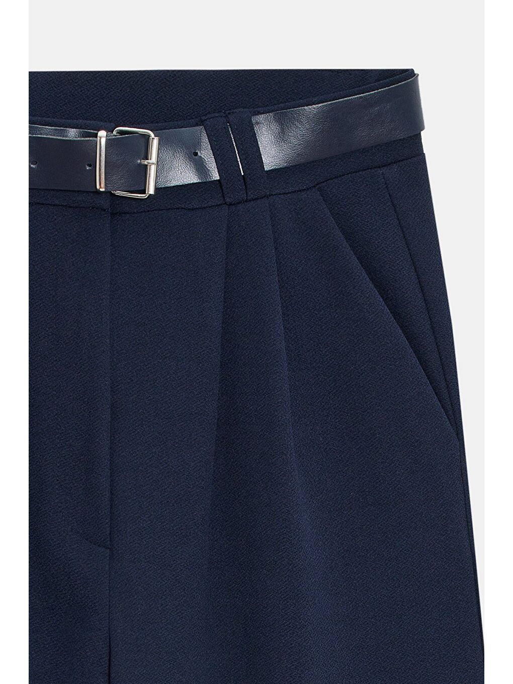 Lacivert Kadın Yüksek Bel Elastanlı Palazzo Pantolon - Kemerli-3