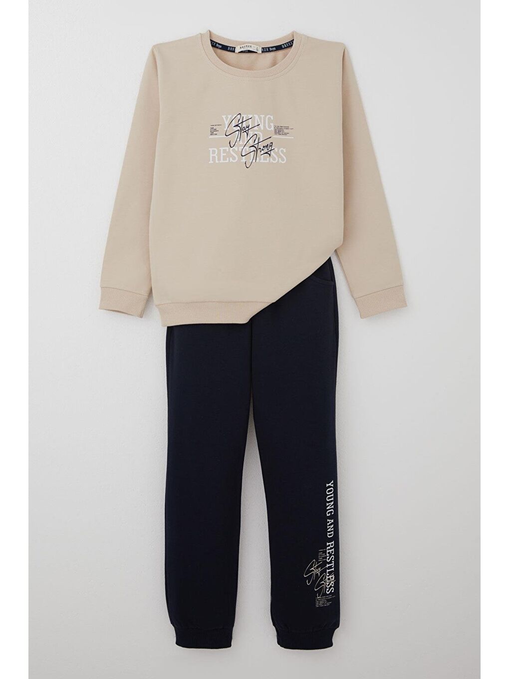 Erkek Çocuk Eşofman Takımı Yazı Baskılı Bej (4-8 Yaş)-1