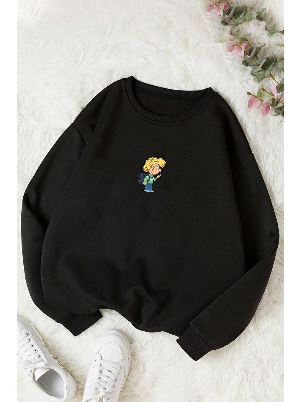 uyguntarz Siyah Unisex Cedric Üzümlü Kekim Baskılı Bisiklet Yaka Sweatshirt