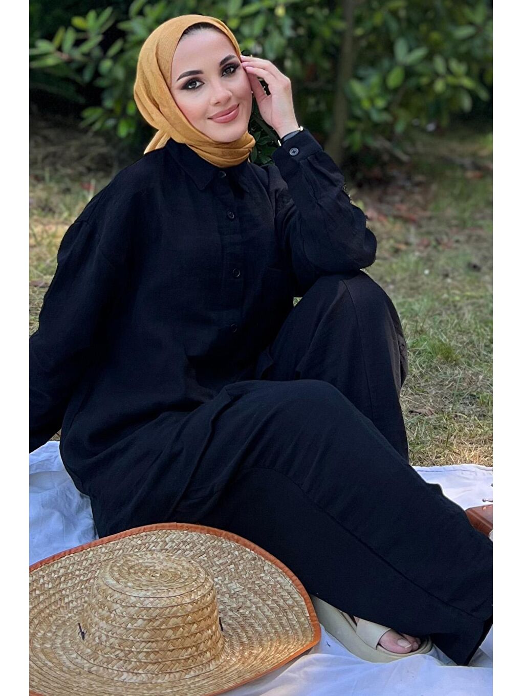 Siyah Gömlek Pantolon Tesettür İkili Takım-1