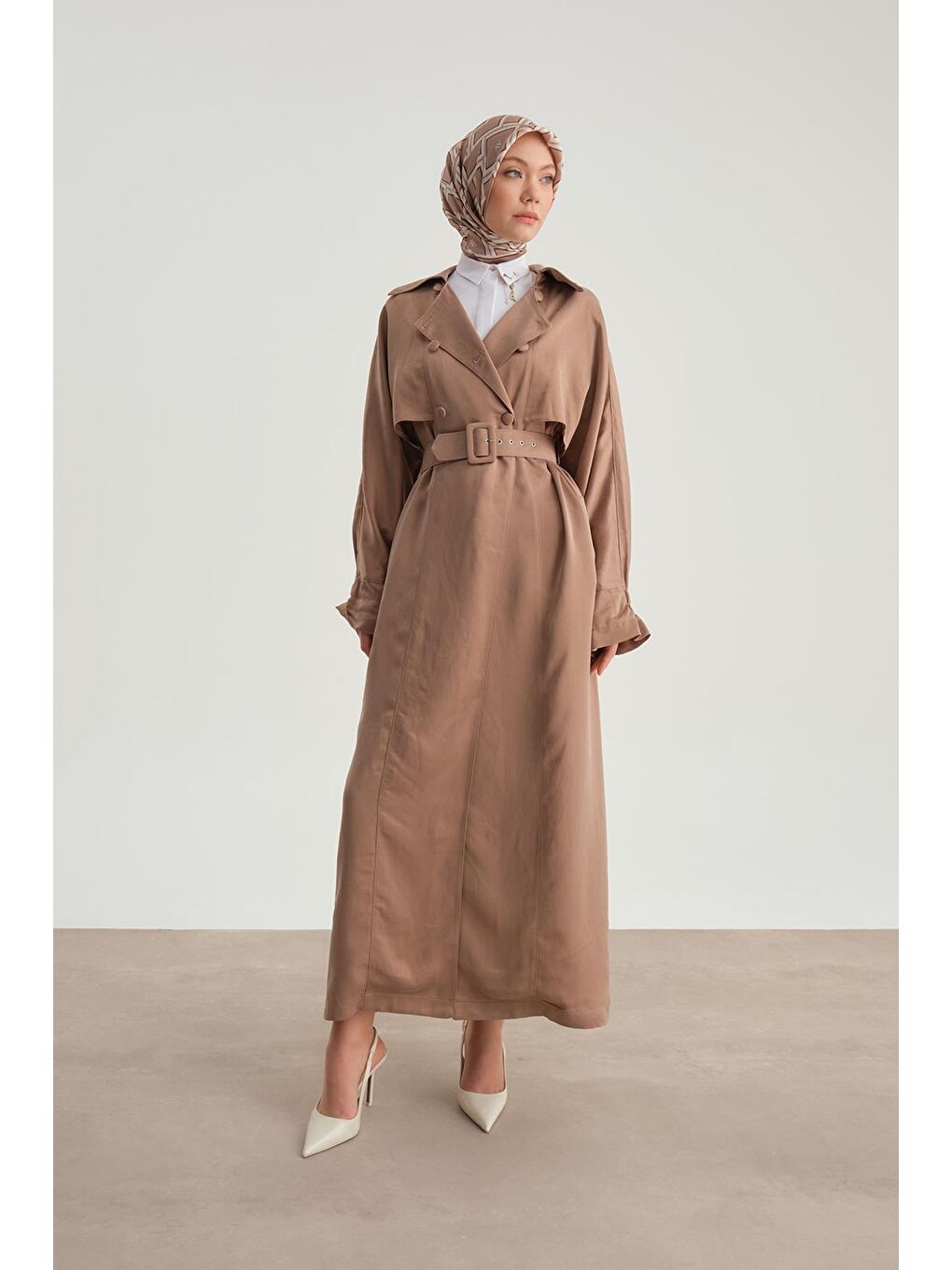 Kahverengi Çift Düğmeli Trençkot 24Y8701 Camel-1
