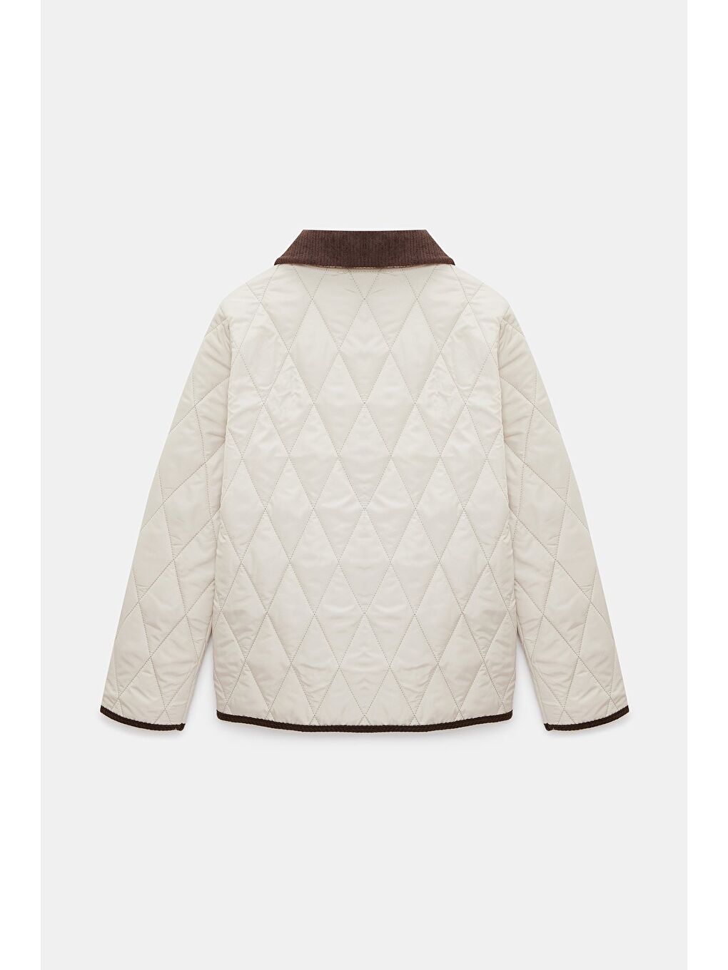 Beyaz Ekru Kadın Relax Fit Kadife Yaka Biye Detaylı Kapitone Mont - Heritage-4